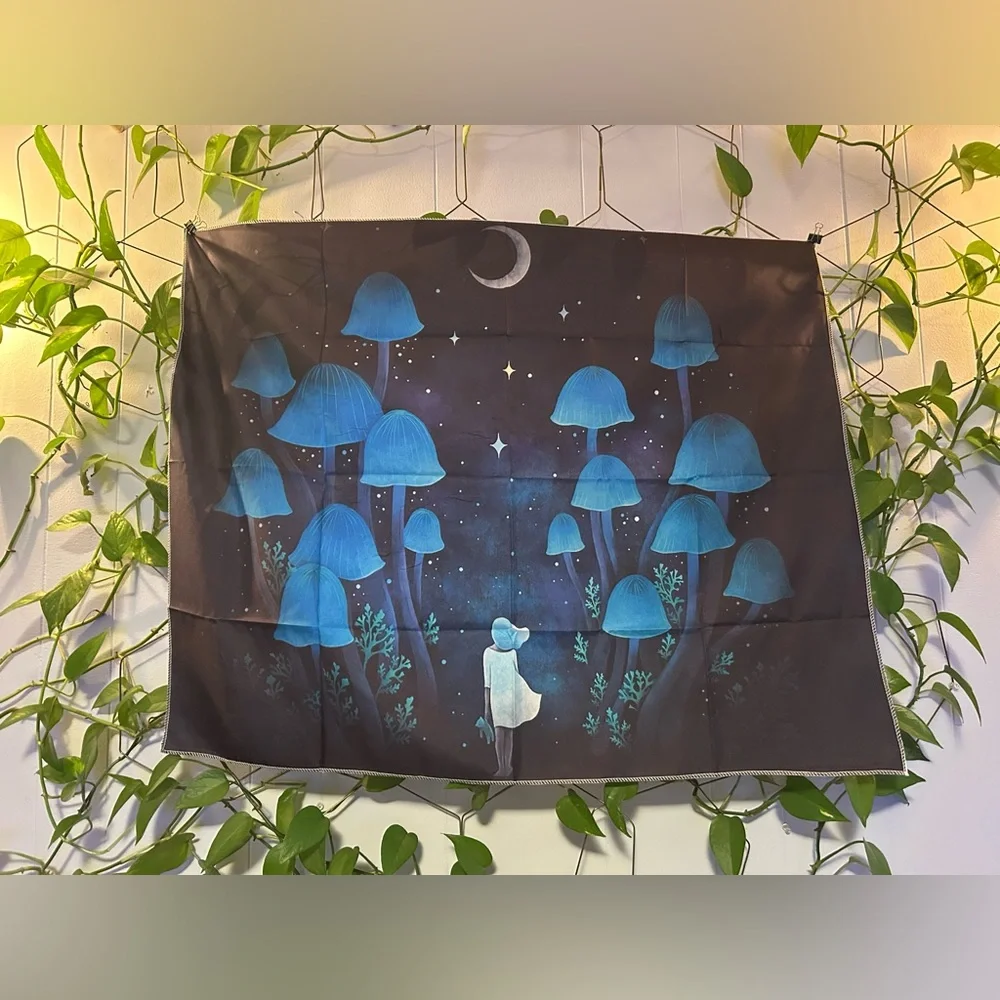 New girl mushrooms night scene sky tippy her dorm home decor gift moon starts